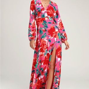 Lulu’s Carolita Magenta Floral Print maxi dress- NWT